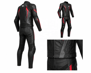 X Racing Two-Piece Leather Motorcycle <b>Suit</b> | Black <b>Red</b> Gray | X Logo | OEM ODM Manufacturer | Premium Design | Racing Wear - Product Image 6