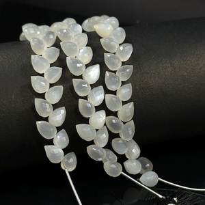 Blanc naturel 6x8mm facettes goutte forme pierre de lune Briolette perles motif rond 4 pouces brin pour bijoux - Product Image 6