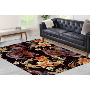 Tapis imprimé motif dragon asiatique : moderne, floral, décoration de salon, tapis doux non tissé - Product Image 3