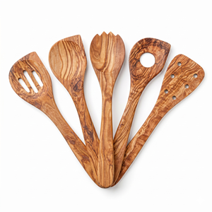 Juego de Cucharas de Cocina de Madera de Olivo, Estilo Vintage, Hechas a Mano, Utensilios de Cocina con Mango Largo, Ecológicas, para Remover y Servir, Venta al Por Mayor - Product Image 1