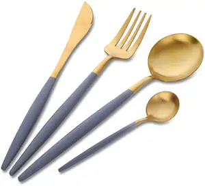 Enameled Finished Handle Gold Finishing Cutlery Flatware Set For Restaurants Stainless Steel Spoon and Knife Cutlery