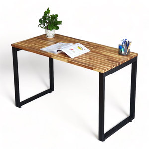 HBRT083 Assembly Required 120x60cm Rectangular Acacia Wood <b>Computer</b> <b>Desk</b> with Iron Legs - Product Image 1