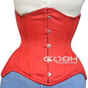 Corset en coton rouge pour femme respirant sous le buste en acier désossé taille formateur fort avant fermeture Busk parfait sablier façonnage - Product Image 6