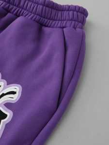 Ensemble survêtement décontracté imprimé squelette violet, sweat-shirt et pantalon, 100% coton, séchage rapide, respirant - Product Image 4