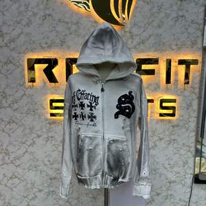 Sudadera con capucha y cremallera con etiqueta personalizada de alta calidad, la más demandada, impresión de pantalla de diamantes de imitación, sudaderas con capucha hechas en fábrica a precio barato, sudaderas con capucha para hombres - Product Image 6