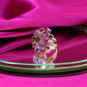 Vêtements de mariage 925 bijoux en argent sterling plaqué or multi couleur tourmaline pierres précieuses femmes portent une bague classique - Product Image 6