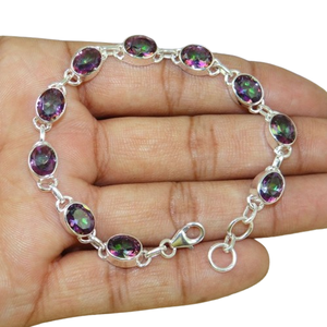 Halo Fashion Girls Solid 925 Sterling <b>Silver</b> Tennis Bracelet Handmade <b>Indian</b> Multigemstone Certified Gift Jewelry - Product Image 1