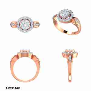 แหวนทองคำขาว14K พร้อม0.86ทรงกลม CTW ประดับเพชรตามธรรมชาติในการตั้งค่ารัศมีสำหรับผู้หญิงดีไซน์ได้แรงบันดาลใจจากดอกไม้คลาสสิก - Product Image 3