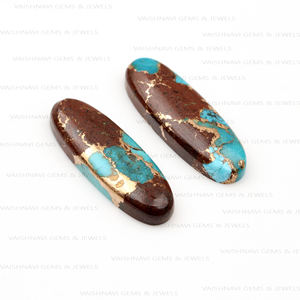 Cobre de lava natural de alta calidad turquesa 10x30mm de largo ovalado parte posterior plana calibrado cabujón piedras preciosas sueltas proveedor de fabricación de joyas - Product Image 2