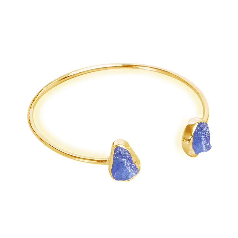 Raw Tanzanite Gemstone 925 Sterling Silver Collet Setting Designer Gold Vermeil Bangle Jewelry For Women Gift Jewelry Bangle