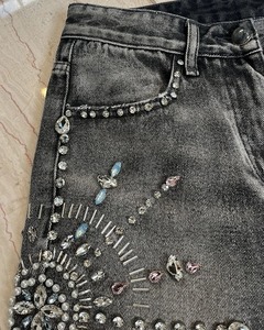 2025กางเกงขาสั้นฮิปฮอปฤดูร้อนของผู้ชายกางเกงยีนส์ฮิปฮอปผ้าฝ้ายลายลูกน้ำมีสไตล์ที่ออกแบบได้ตามต้องการ - Product Image 2