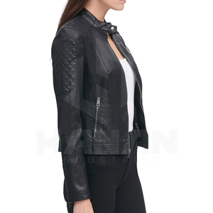 Men's Slim Fit Genuine Leather Winter Jacket with Breathable Knitted Process Decorative <b>Stitching</b> Zip Sleeves and Smooth Finish - Product Image 2