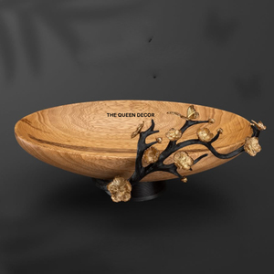 ชามเสิร์ฟดีไซน์หรูหราทรงกลม ทำจากทองเหลืองและอะลูมิเนียม ตกแต่งด้วยสีทองและสีดำ คุณภาพสูง - Product Image 3