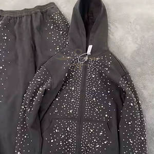 Survêtement en strass de la meilleure qualité, ensemble deux pièces avec veste zippée et pantalon, survêtement élégant en strass - Product Image 5