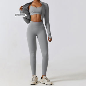 Ensemble de yoga 3 pièces haut de gamme pour femme : Leggings taille haute, soutien-gorge de sport, tissu extensible respirant à séchage rapide, design uni sur le devant, idéal pour la gym - Product Image 2