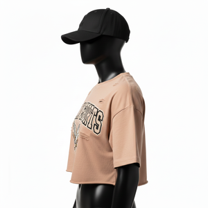 Camiseta Corta para Mujer, Algodón Jersey de Alta Calidad, 190 GSM, Transpirable, Tono Durazno, Dobladillo sin Rematar, Logotipo Bordado - Product Image 3