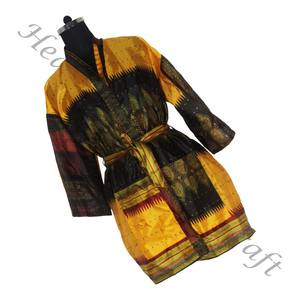 KS004 mujeres abstractas de seda pura Vintage Sari Kimono largo tamaño libre ajustable Vintage Sari Kimono Chaqueta larga Mujer seda Vintage - Product Image 3