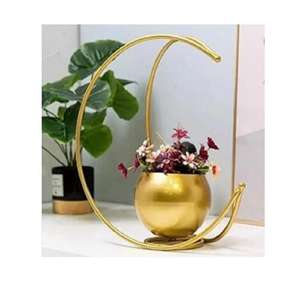 Florero Moderno de Metal con Acabado Dorado y Diseño Geométrico de Media Luna, Soporte Decorativo para Macetas de Mesa - Product Image 4