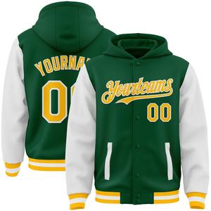 Direct Industry Wholesale Casual Winter Custom Black Kelly Green-Gold Bomber Full-Snap Varsity Letterman Two Tone Hoodie Jacket - Product Image 3