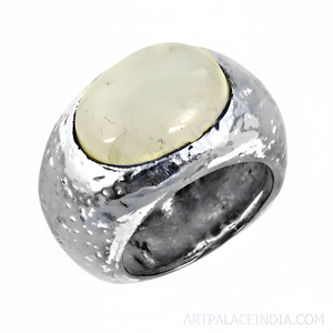 Anillo de cóctel Art Palace Bohemian de plata 925 con jade, engaste de bisel, unisex, para uso diario, de la India (Rajasthan) - Product Image 3