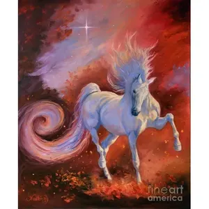 Cheval blanc sauvage et danse du feu dans l'espace Cosmos Carreau de céramique Mural Dosseret Wall Art - Product Image 1