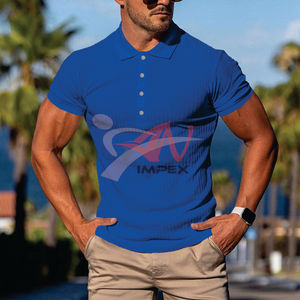 Camisa de golf ajustada de alta calidad para hombre personalizada algodón mercerizado manga corta botón decoración liso diseño de polo deporte Fitness - Product Image 6