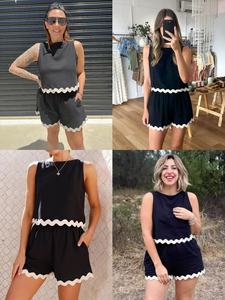 Conjunto de Dos Piezas de Lona con Logotipo Personalizado 2026, Top Corto y Pantalones de Verano para Mujer, Casual, Ecológico, Transpirable, de Manga Corta y Color Sólido - Product Image 5