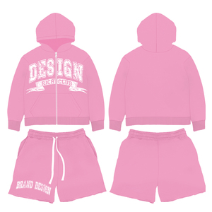 Conjuntos de pantalones cortos y sudaderas con capucha y cremallera de algodón 100% para hombre, ropa de calle OEM alta con logotipo personalizado, conjunto de pantalones cortos de 2 piezas, chándal informal para hombre - Product Image 4