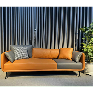 Contemporary 3-Seat Square <b>Sofa</b> with Genuine Leather Upholstery Faux Leather Cushions Iron Legs (SFB68058) - Product Image 5