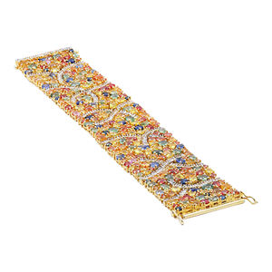 Pulsera de Diseño en Plata de Ley 925 con Zafiros Naturales Multicolores y Diamantes para Venta al por Mayor - Product Image 4