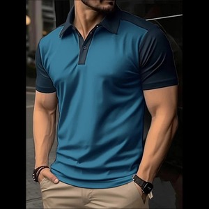 Botón de manga corta para hombre para Polo en color sólido, tops casuales ligeros para ropa de calle y Deportes de talla grande disponible - Product Image 1