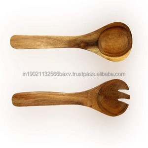 Juego de cucharas de madera Cucharas de madera para servir Ensalada Mezclar Cena Tenedor y cuchara Mango largo Hogar y cocina - Product Image 3