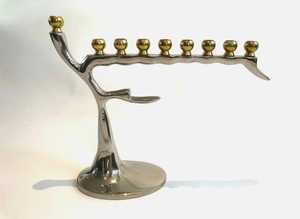 Customised Judaica Metal Menorah Chanukah <b>Candle</b> <b>Stick</b> <b>Holder</b> in Brass Nickel Finish Best for Table Direct From India Handmade - Product Image 2