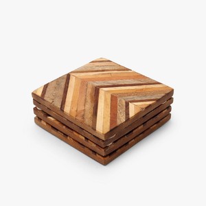 Handcrafted Wooden Square Acacia Solid Wood Coaster Set with Insulation Mat Drink Coasters and Holder - Product Image 6