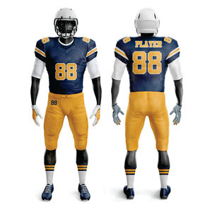 100% poliéster personalizado sublimado uniforme de fútbol americano para hombres transpirable azul marino amarillo aparejos sarga equipo Jersey corto - Product Image 1
