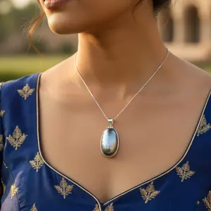 Collier avec pendentif en perle grise pour femmes, bijoux élégants en argent 925, cadeau - Product Image 3