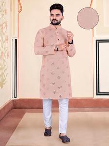 새로운 도착 일반 솔리드 코튼 Kurta 남자 웨딩 착용 코튼 Kurta 소년 코튼 패브릭 Kurta 매일 착용 - Product Image 3
