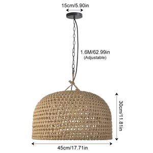 Lampada a Sospensione in Rattan Intrecciato a Mano, Altezza Regolabile, <span class=keywords><strong>Paralume</strong></span> in <span class=keywords><strong>Corda</strong></span> Intrecciata per Isola Cucina e Sala da Pranzo - Product Image 6