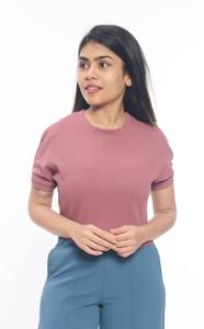 เสื้อวาฟเฟิลถักแขนสั้นสำหรับผู้หญิงมีสไตล์สีชมพูเสื้อแขนสั้นผ้าโพลีเอสเตอร์ระบายอากาศได้ดีเสื้อยืดลำลองสวมใส่สบายใส่ในสำนักงานและในชีวิตประจำวัน - Product Image 2