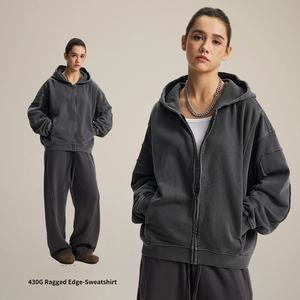 Vente en gros Offre Spéciale Logo personnalisé 370gsm Boxy recadrée à capuche surdimensionné tricoté Streetwear avec fermeture éclair et impression bouffante pour l'hiver - Product Image 3