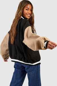 Veste universitaire unisexe de haute qualité, mélange de laine, manches en simili cuir, option de logo personnalisé, broderie personnalisée, équipe, école - Product Image 3