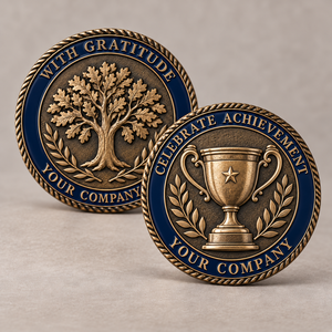 Pièces commémoratives d'entreprise personnalisées, Trophée Chêne, Cadeaux de reconnaissance et de remerciement, Tonalité Bronze Antique, OEM ODM - Product Image 1