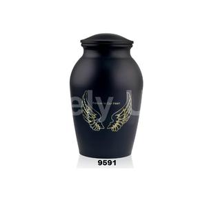 Precioso ángulo alas grande negro aluminio cremación adulto urna para cenizas humanas urna funeraria para mujer con bolsa de transporte de terciopelo gratis - Product Image 1