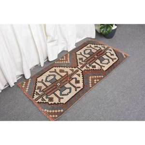 Alfombra Kilim turca Vintage de 180cm X 360cm en yute de lana Beige marrón, respaldo de látex 3D para patrón de retazos Rectangular de entrada - Product Image 2