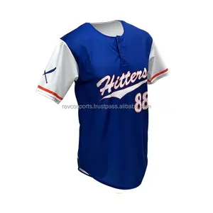 Factory Price Men Baseball Jerseys Royal Blue with White Short Sleeve 2 Buttons softball Jerseys Full Team Baseball T-Shirts