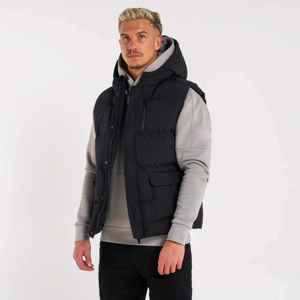 <b>Black</b> Heavyweight Gilet with Hood and Storm Flap Multiple Pockets for Ultimate Casual Outer Wear Stylish and Warm for Autumn - Product Image 2