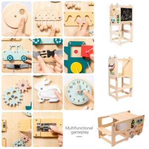 Tableau <span class=keywords><strong>blanc</strong></span> magnétique en bois moderne Montessori, aide de cuisine pour tout-petits, marchepied, tour d'apprentissage pour chambre et entrée - Product Image 2