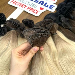 Black friday vente 100% cheveux humains attachés à la main naturel droit Remy trame vierge cheveux vietnamiens tissage teint 16 pouces étiré - Product Image 3