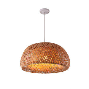 Lustre en rotin fait main, hauteur réglable, lumière blanc chaud, garantie 2 ans, luminaire suspendu en bambou naturel, cour - Product Image 1