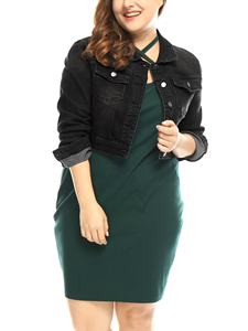 Veste en jean décontractée pour femmes, taille plus, manches longues, boutonnée, col rabattu, décoration, teinte, saison hivernale - Product Image 5
